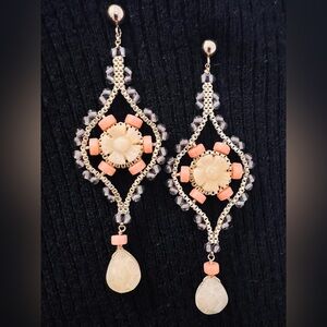 2000’s Coral Lavender Beaded and Gold Plated Dangle Earrings